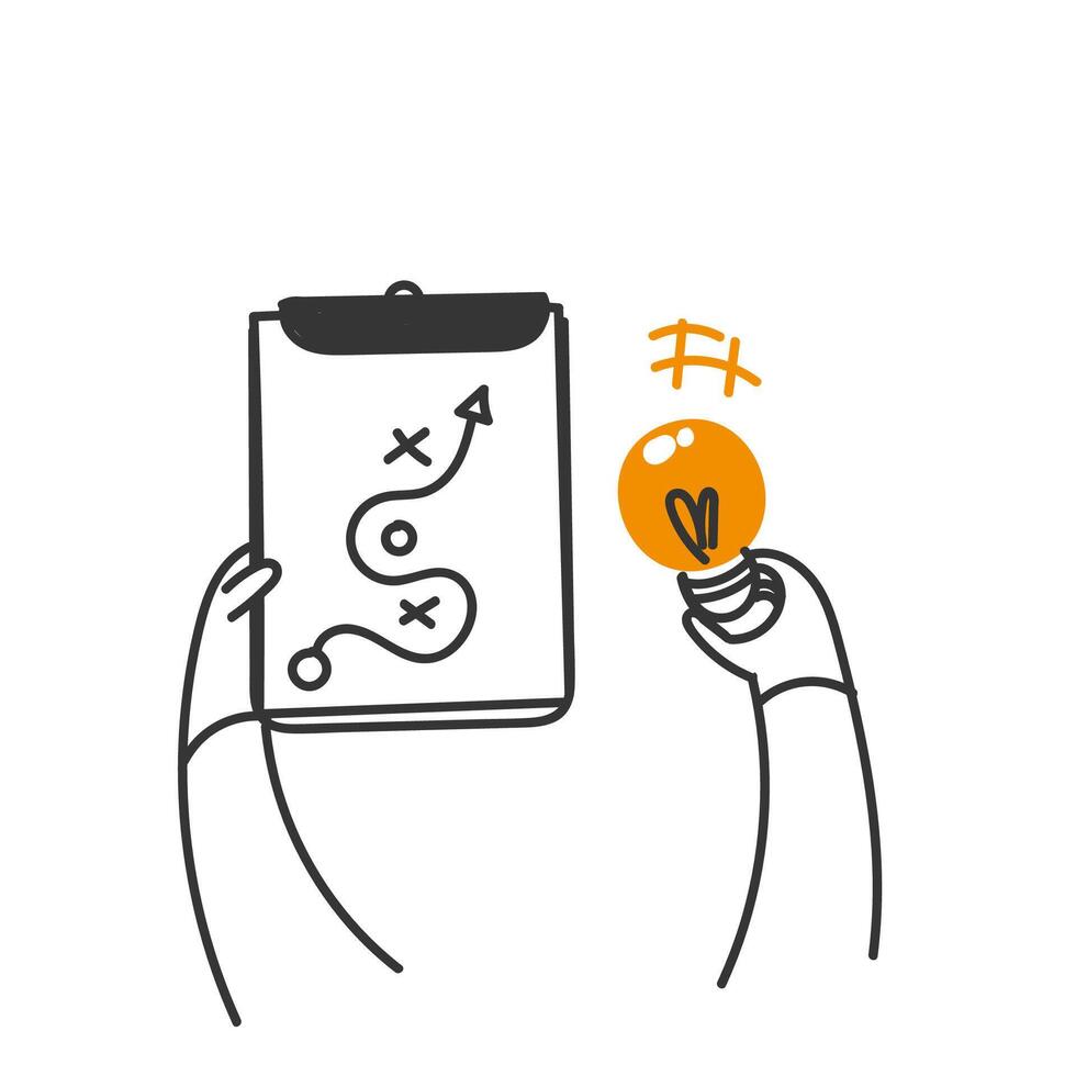 a hand holding a clipboard with a light bulb on it vector