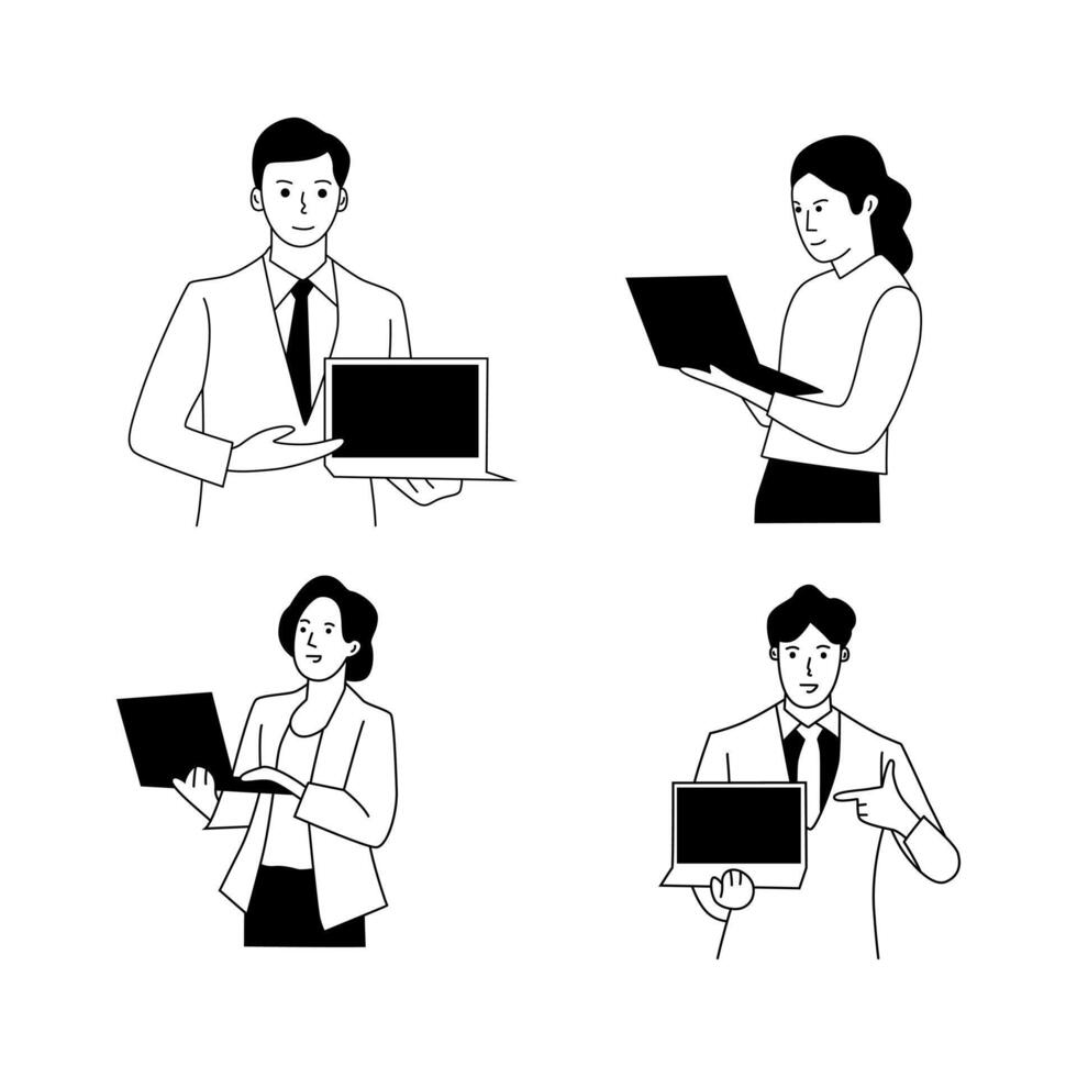 illustration of people working with laptops vector