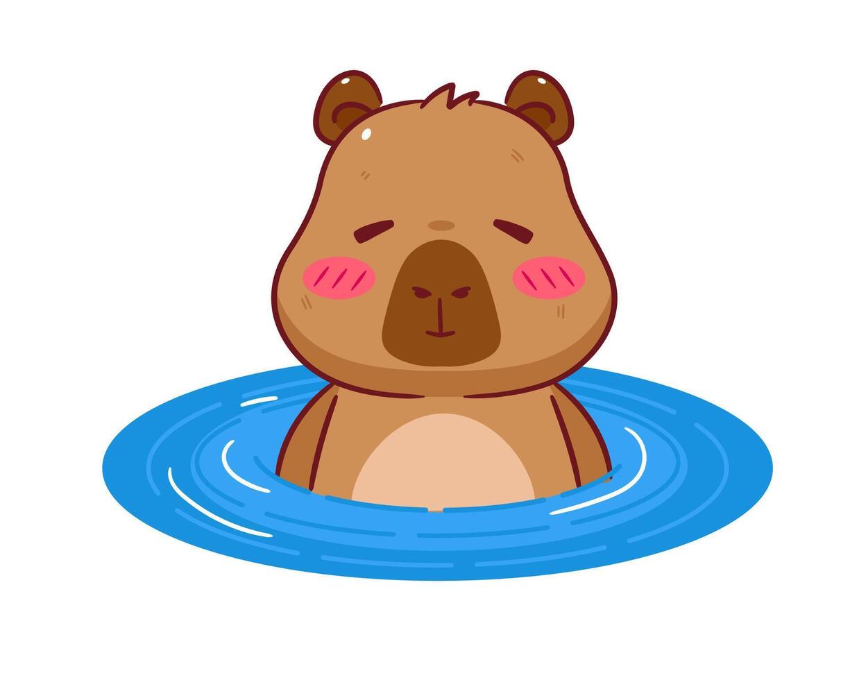 Cute Capybara Swimming Cartoon . Adorable and Kawaii Animal Concept Design. Hand drawn style. Icon Mascot Logo Illustration. Isolated White Background. vector