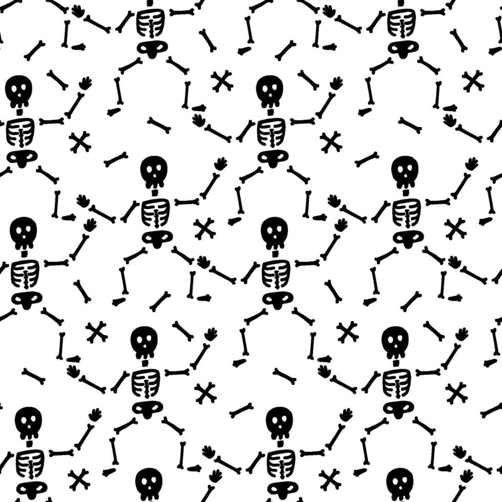 Seamless Pattern of Playful Dancing Skeletons on White Background Halloween-Themed Design vector