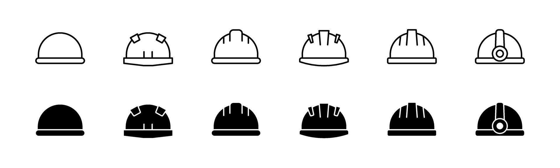 Worker helmet icon set. Line and glyph construction hard hat . Building helmet icon vector