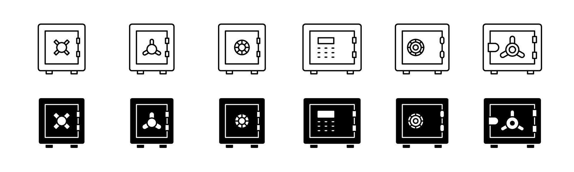 Deposit box icon. Line and glyph safe box icon. Strong box set vector