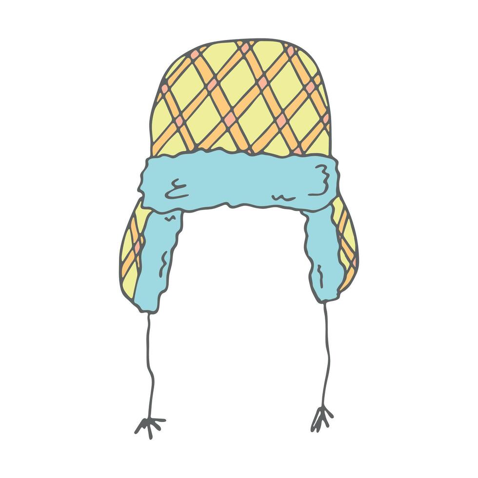 Ear flap hat doodle Hand drawn winter accessories. Single design element for card, print, design, decor vector