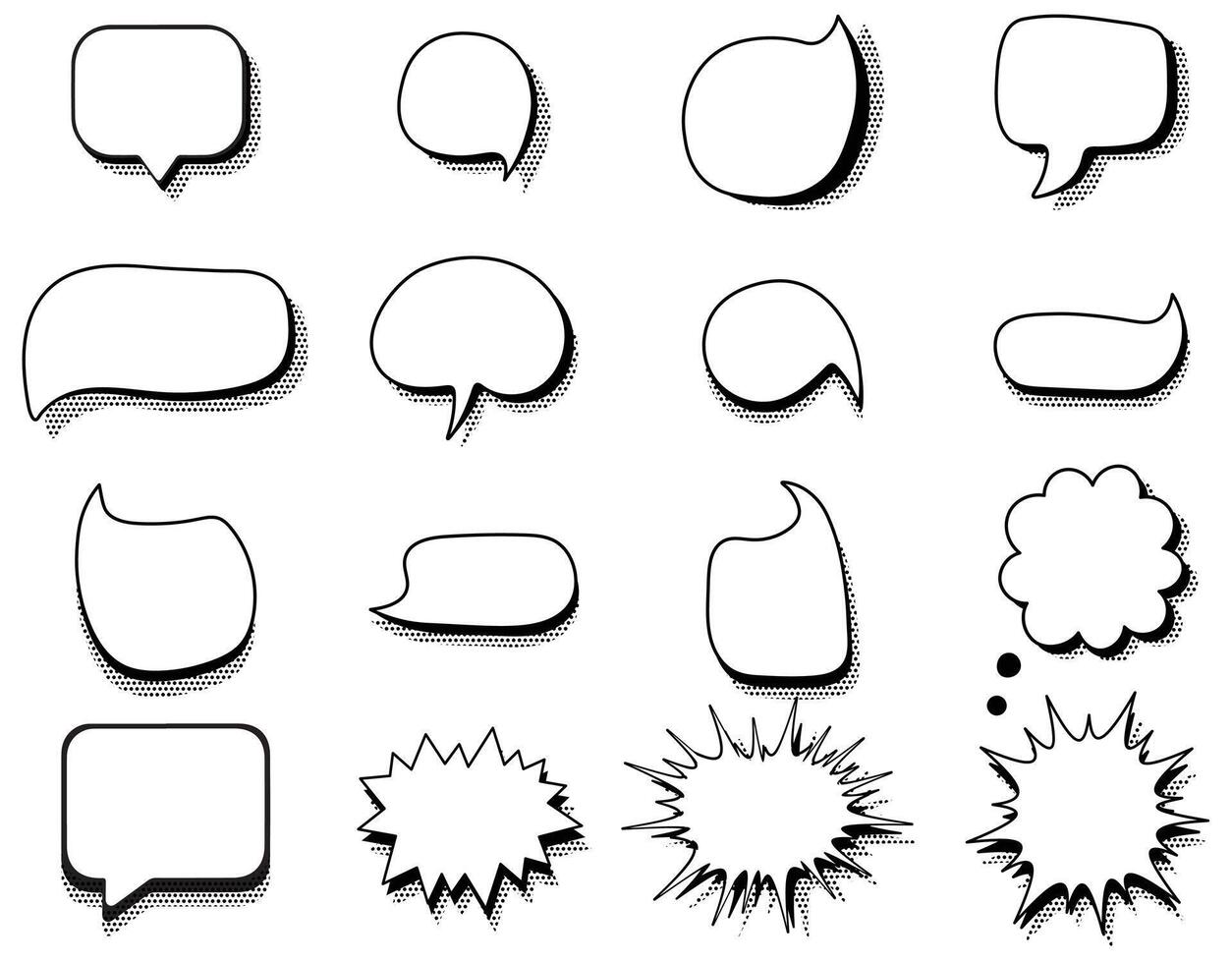 Speech bubble flat icon set in halftone style vector