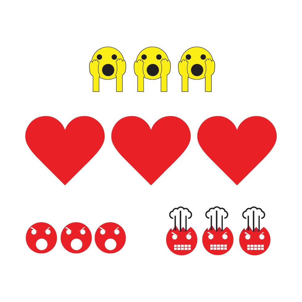 A set of emoticons with hearts and faces vector