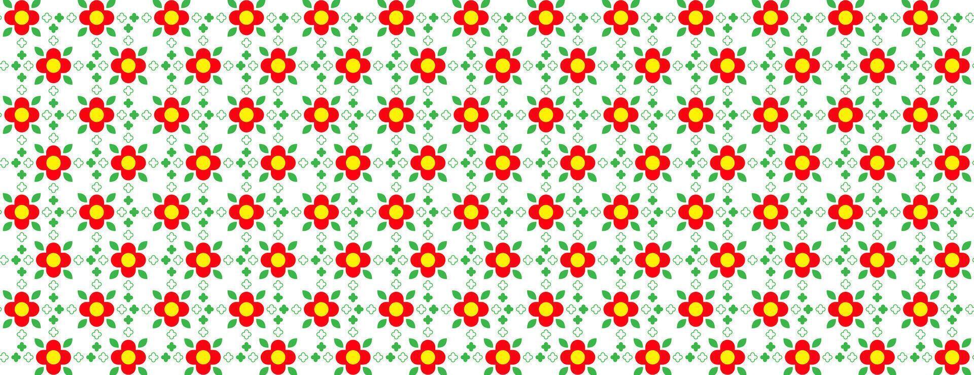 red flower and green leaves pattern design vector