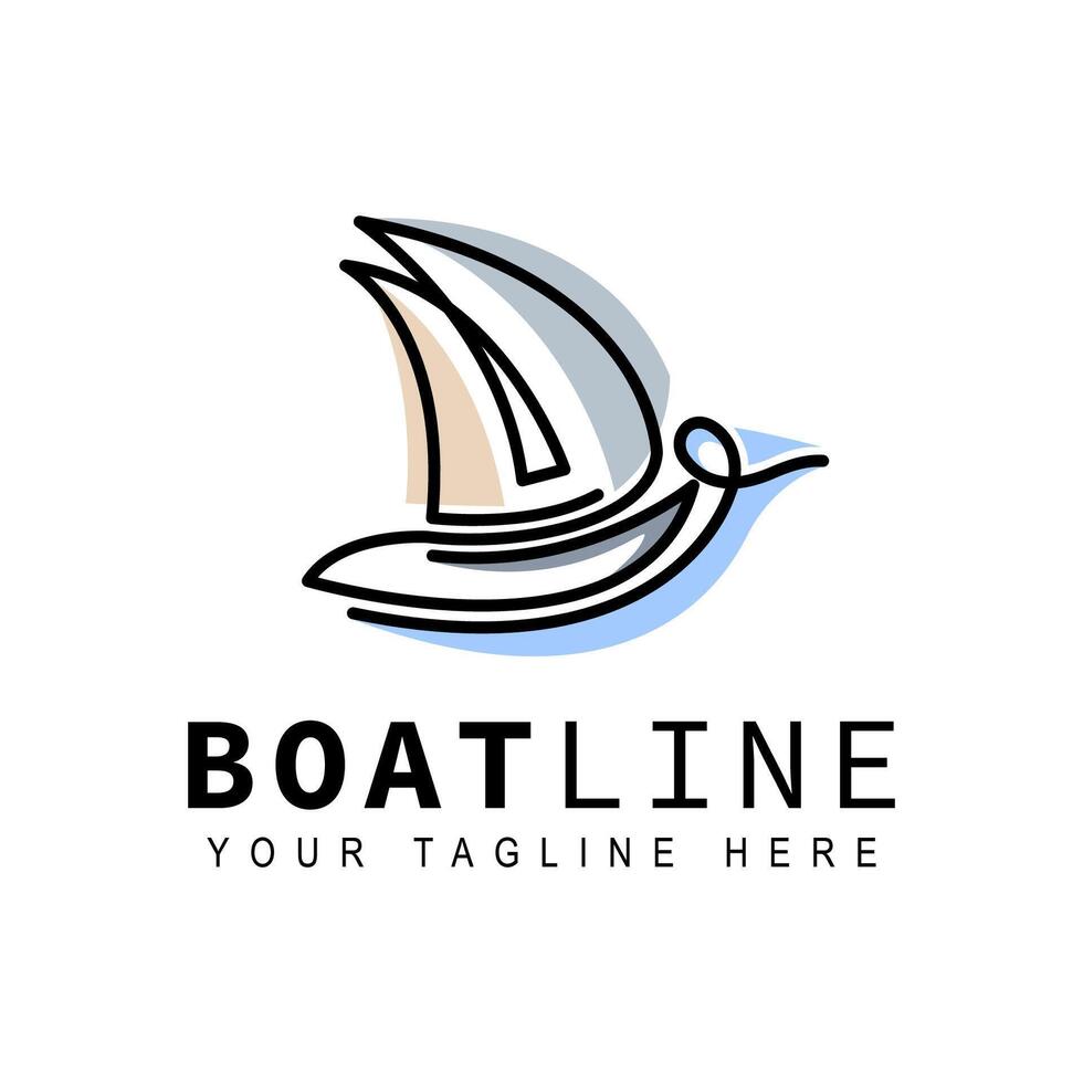 Continuous one line drawing of sailboat logo concept design vector