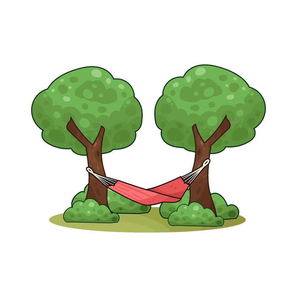 hammock to relax among the green trees illustration vector