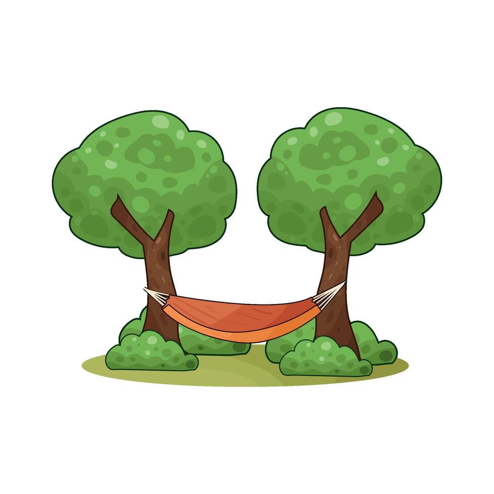 illustration of hammock hanging on a green tree vector