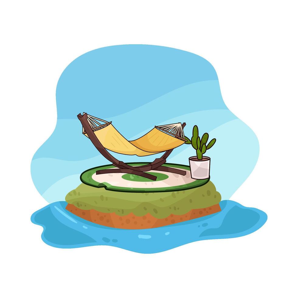 comfortable hammock in the middle of the beach illustration vector