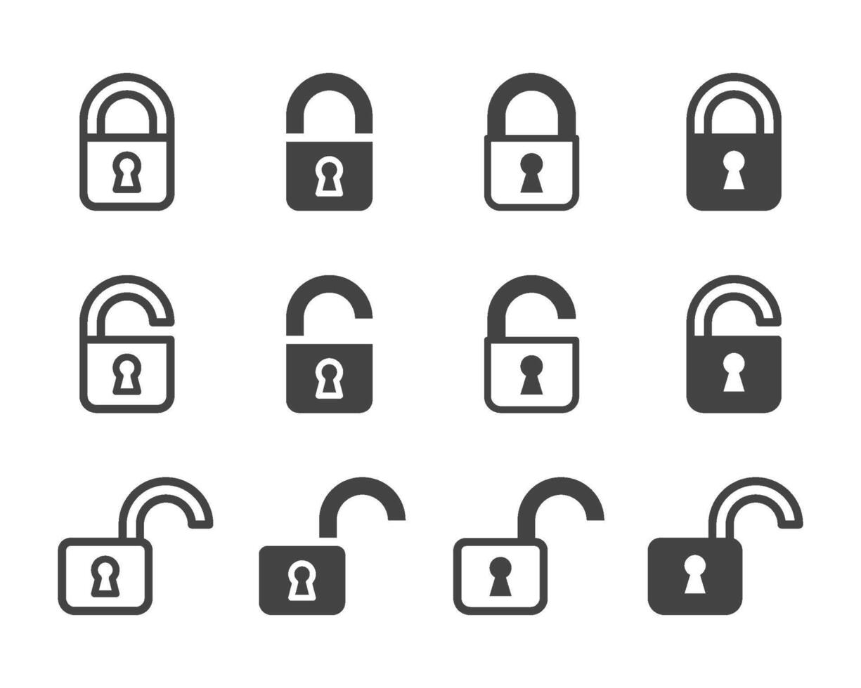 padlock and lock icon set vector