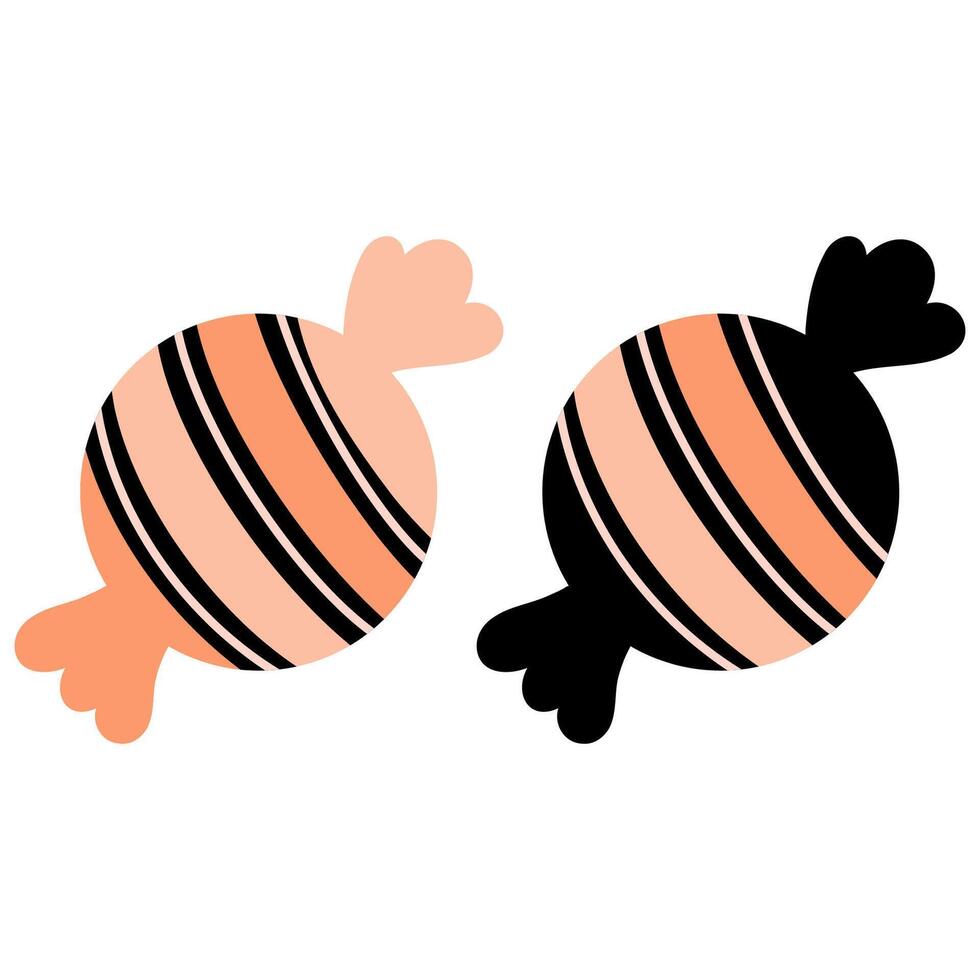 Two round candies illustration on white background, orange black candies vector