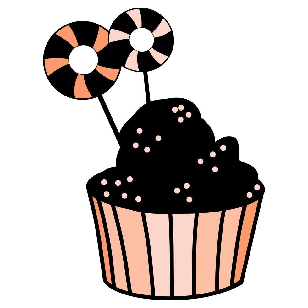 Cupcake illustration on white background, peachy cupcake with lollipops vector