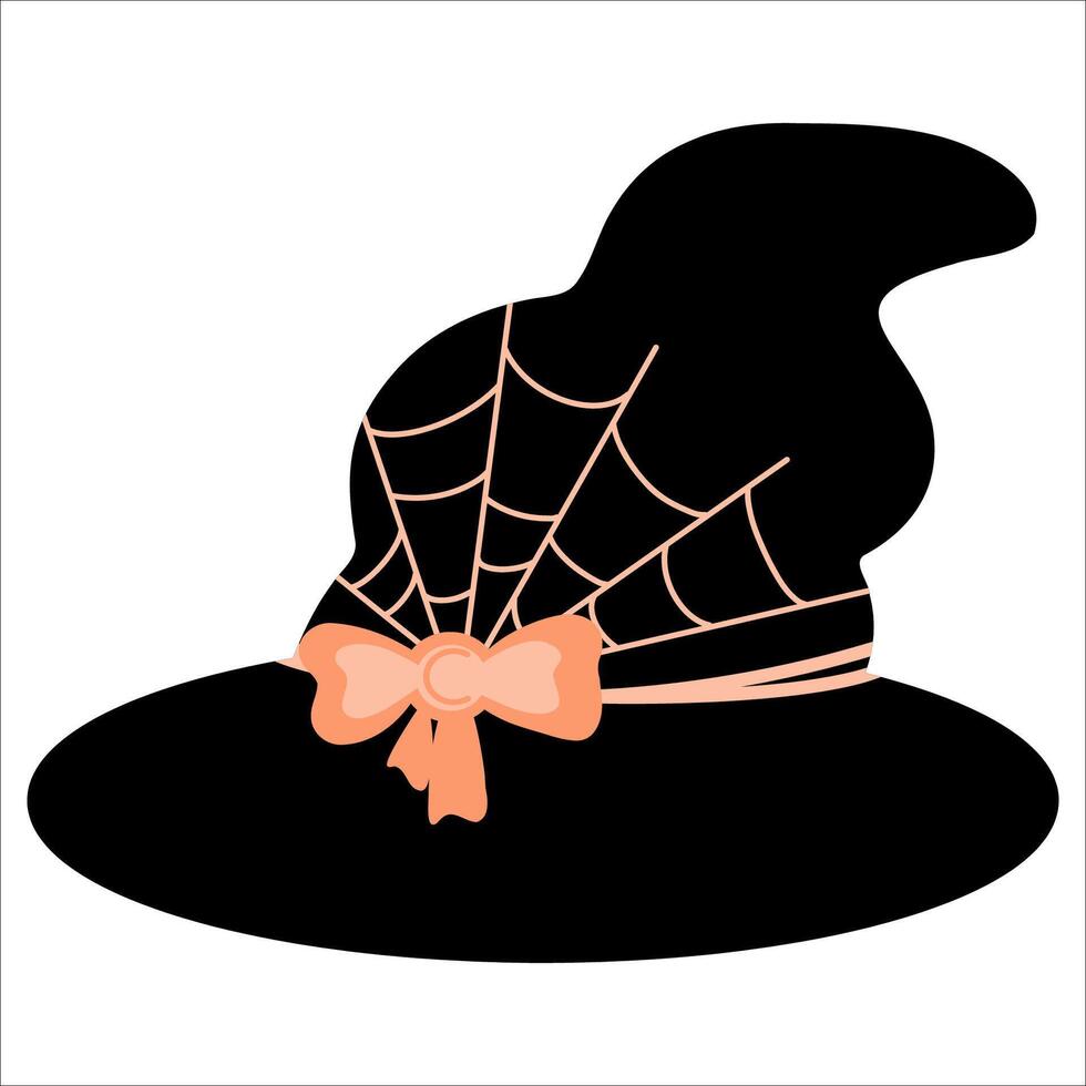 Black witch hat with orange spider web, illustration vector