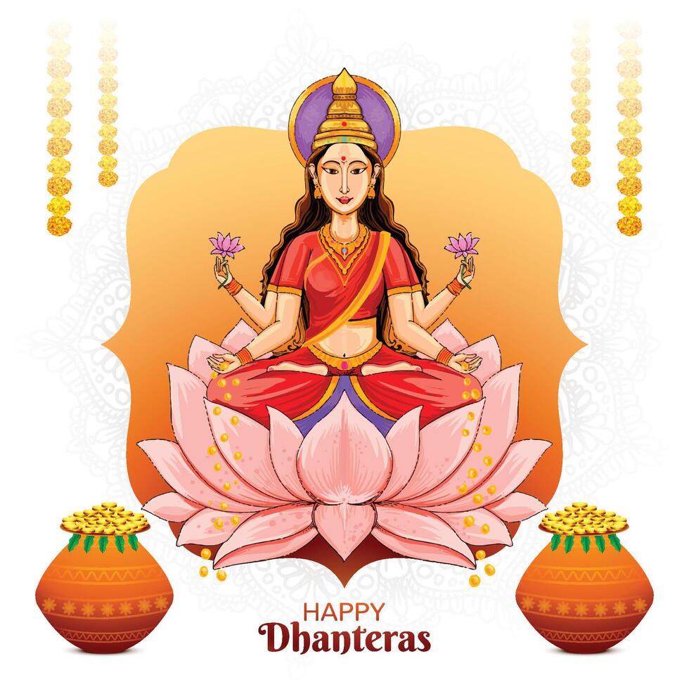 Illustration of happy dhanteras with maa lakshmi celebration background vector