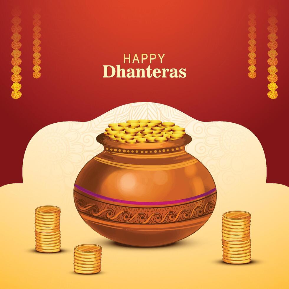 Shubh dhanteras occasion background with golden coin pot design vector
