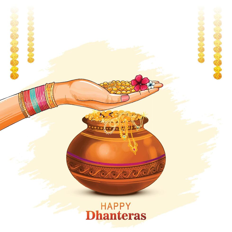 Golden coins pot the occasion of shubh dhanteras celebration background vector