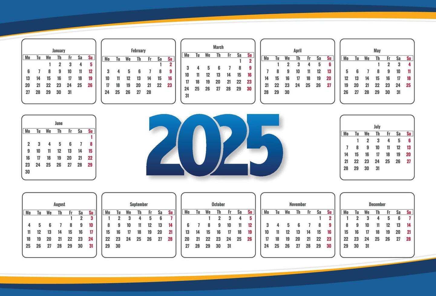 New year 2025 calendar template design vector