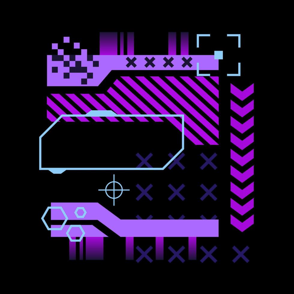 Glitch tech banner, futuristic cybernetic circuit board concept featuring a purple palette vector