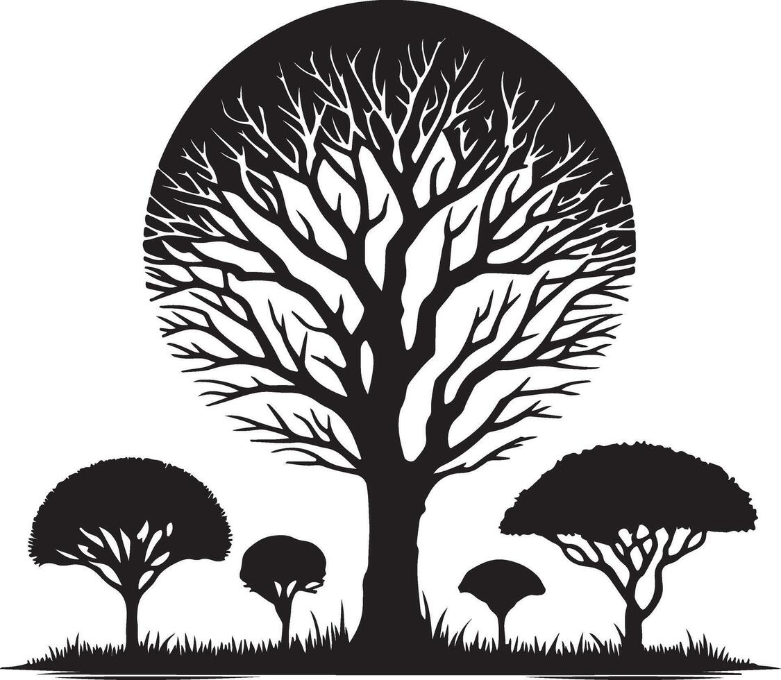Black Tree Silhouette Isolated on White Background for Elegant Design Projects vector
