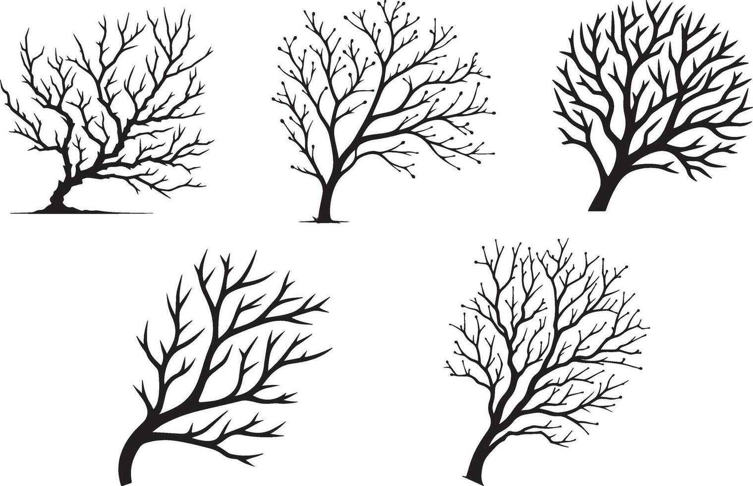 Dead Tree Silhouette Set without Leaves on White Background for Elegant Design Projects vector