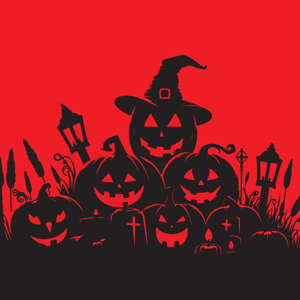 Set of Scary Pumpkin Silhouettes for Halloween Theme vector