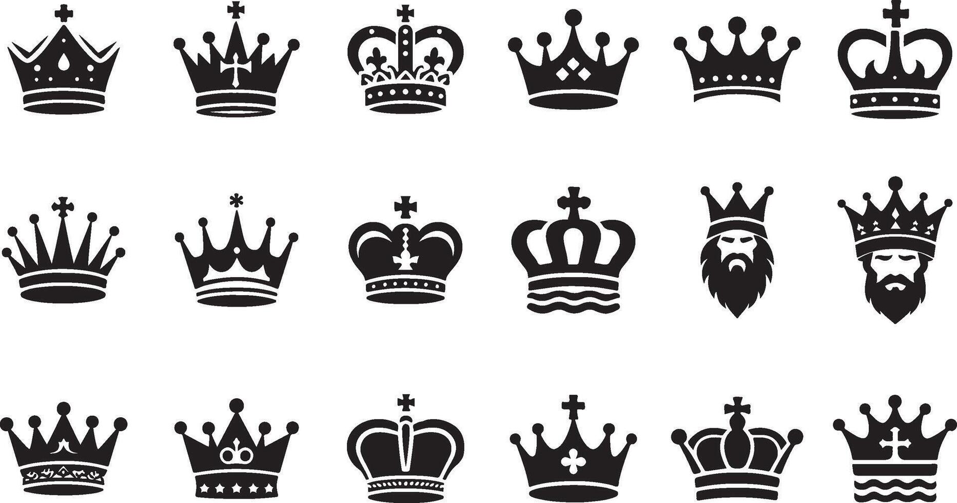 King and Queen Crown Silhouette Icon Set on White Ideal for Premium Branding vector