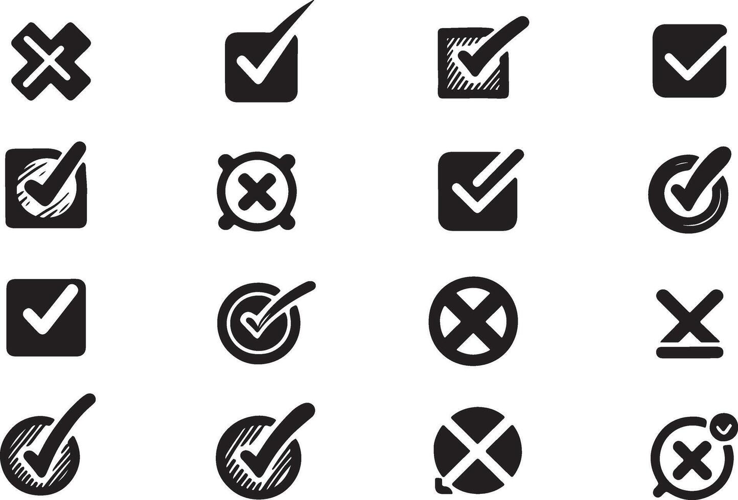 Set of Black Cross and Check Mark Icon illustration on isolated White Background. vector
