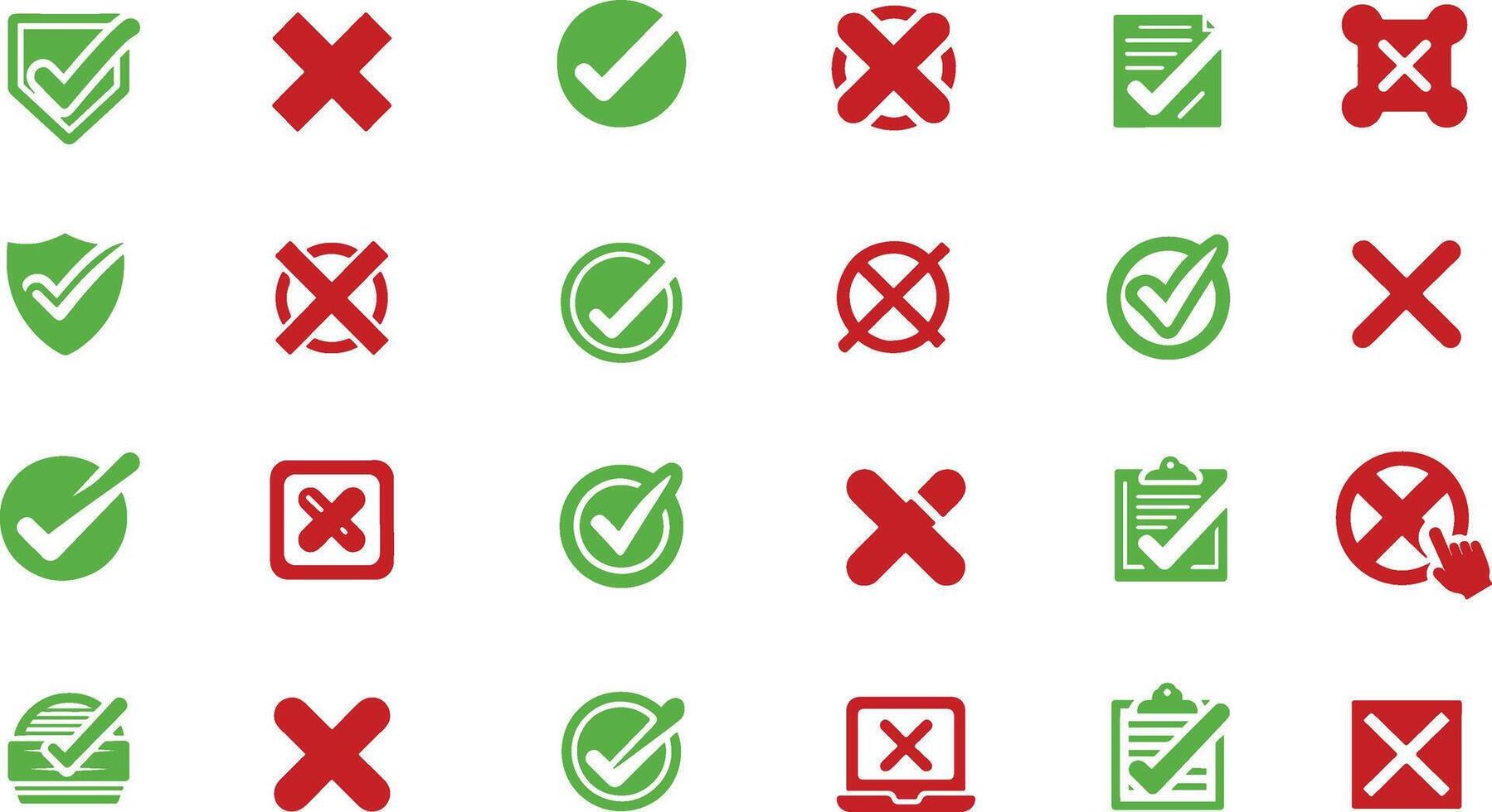 Simple Green Check and Red Cross Icon Set on Isolated Background for Clean Visual Projects vector