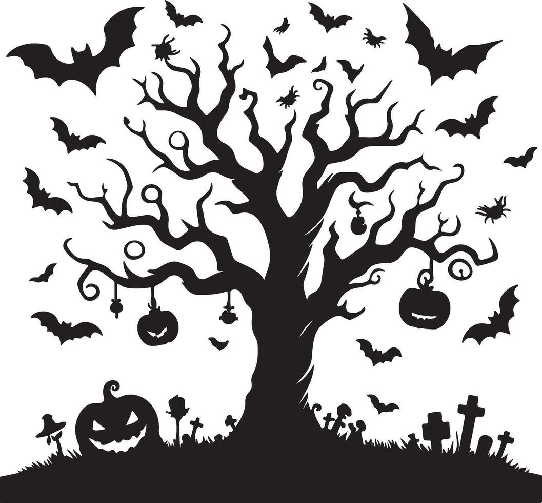 Set of Scary Black Trees for Halloween on White Background for Unique Creations vector
