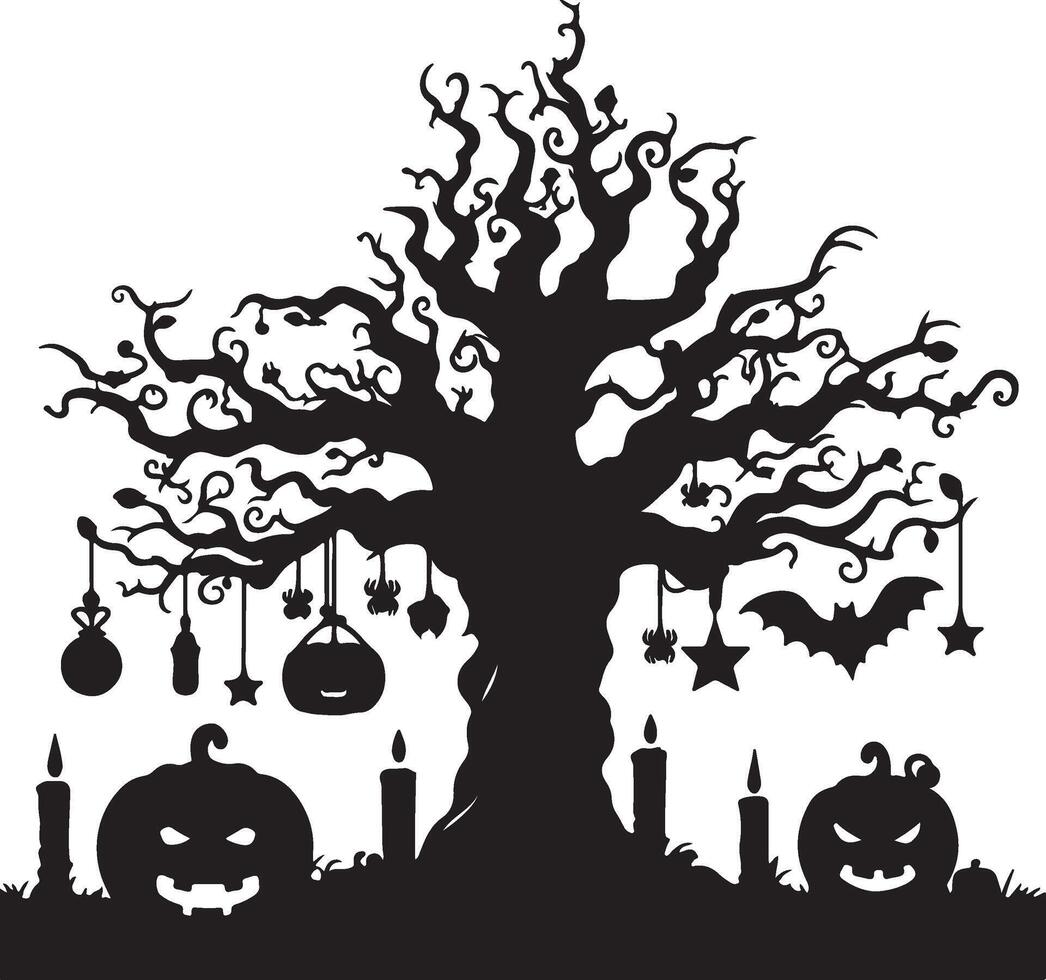 Black Silhouettes of Scary Trees on White Background for Halloween Design Projects vector