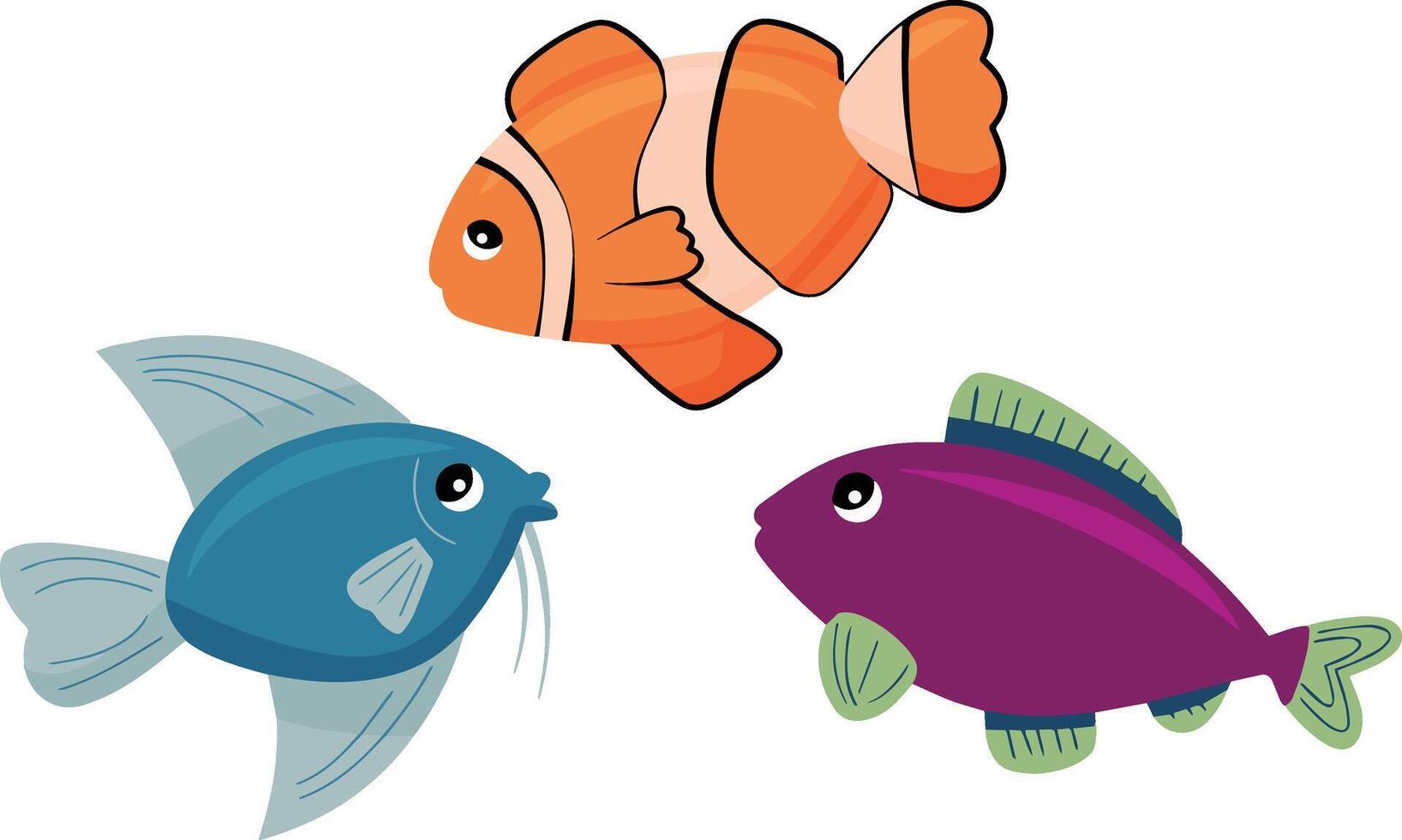 Collection of Colorful Tropical Underwater Fishes illustration on a white Background. vector