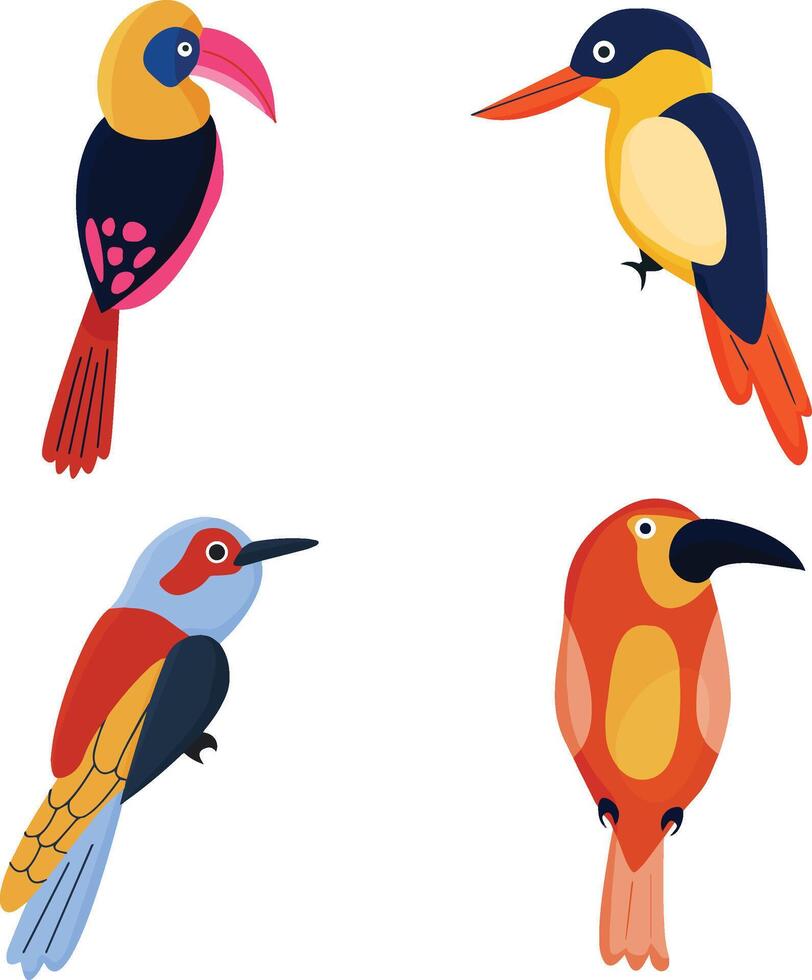 Colorful Birds Set illustration isolated on white Background. vector