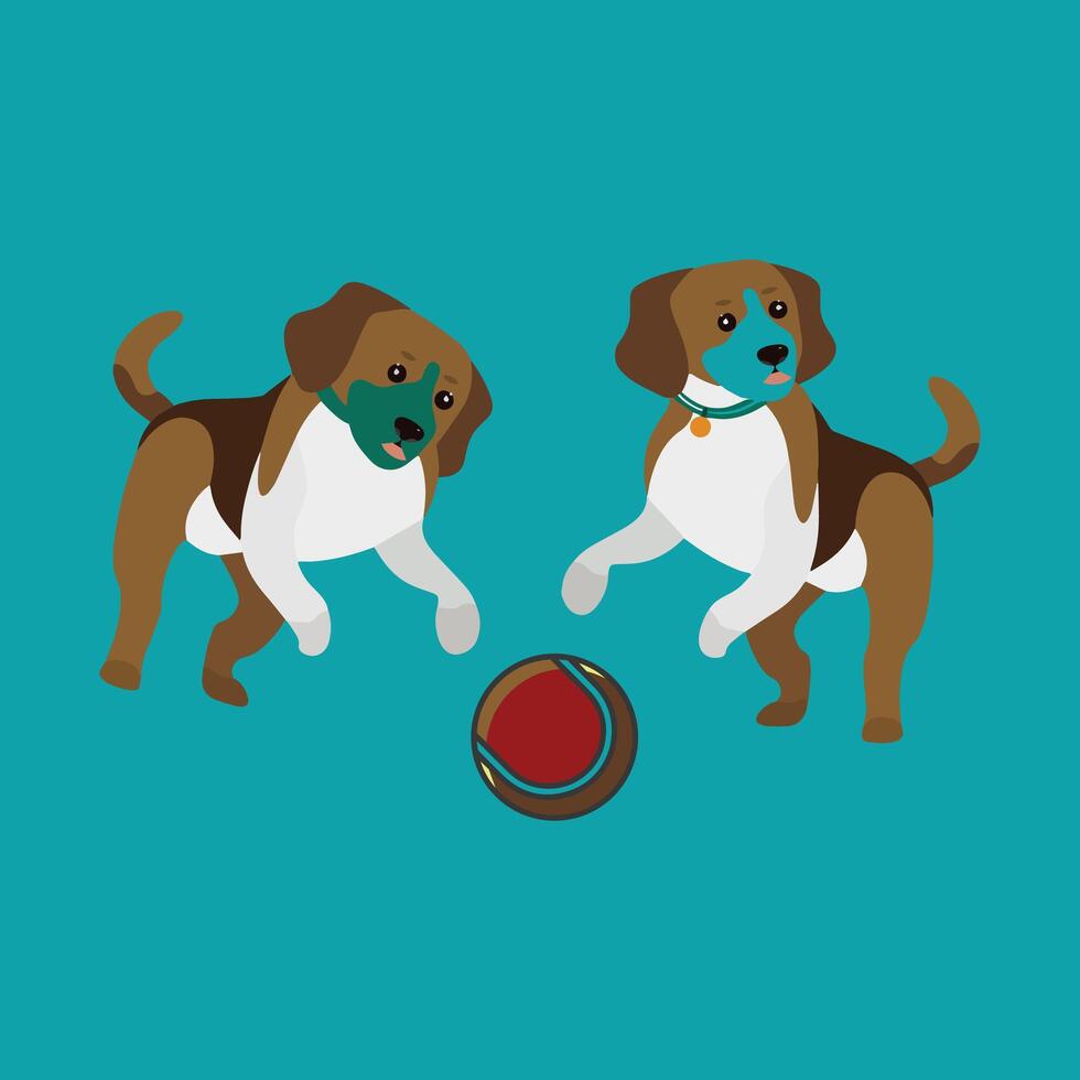Two Colorful Cute Dog Play with a Ball illustration vector