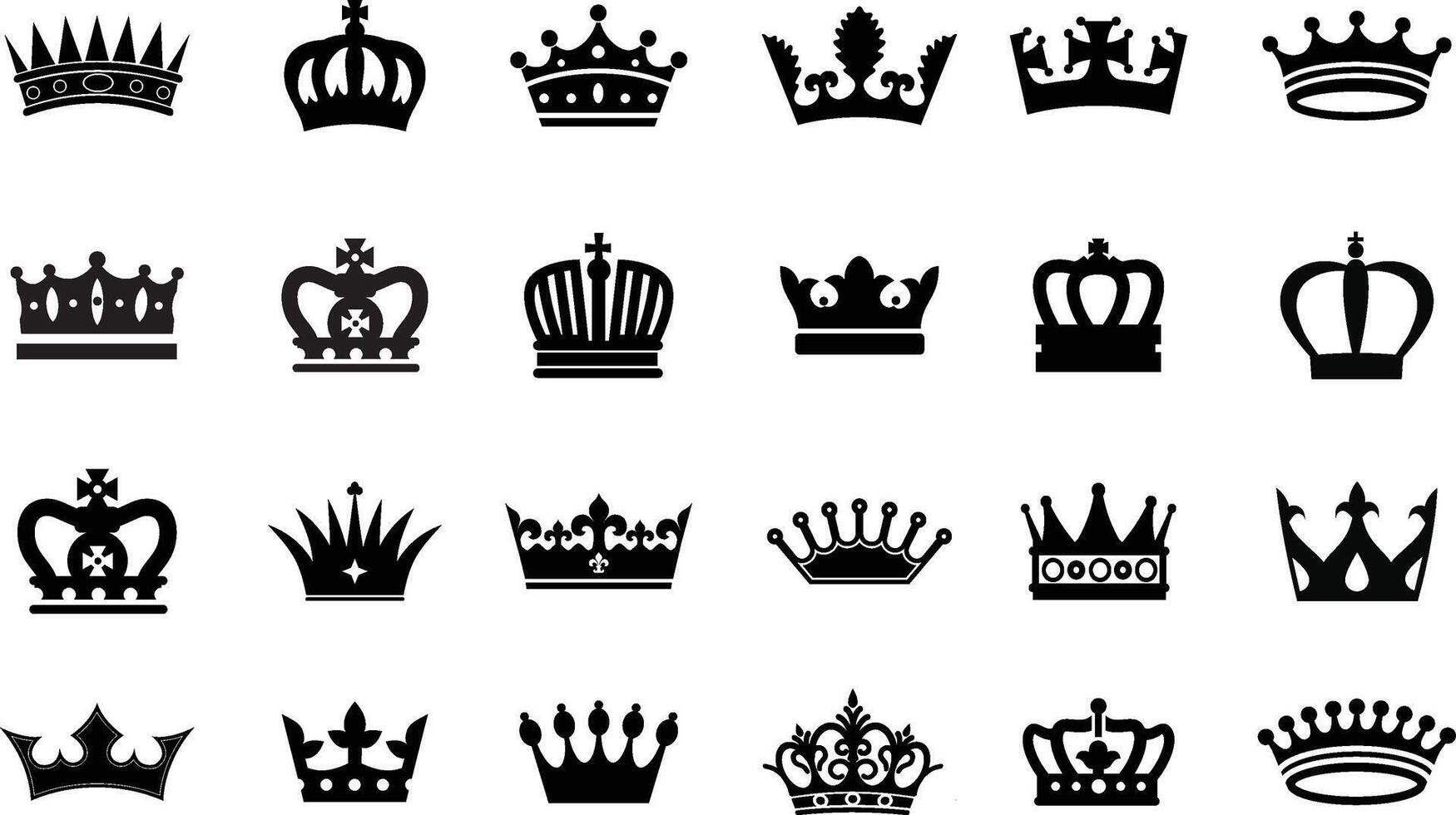 Big Collection of Royal Crown Silhouettes on White Background for Sophisticated Designs vector