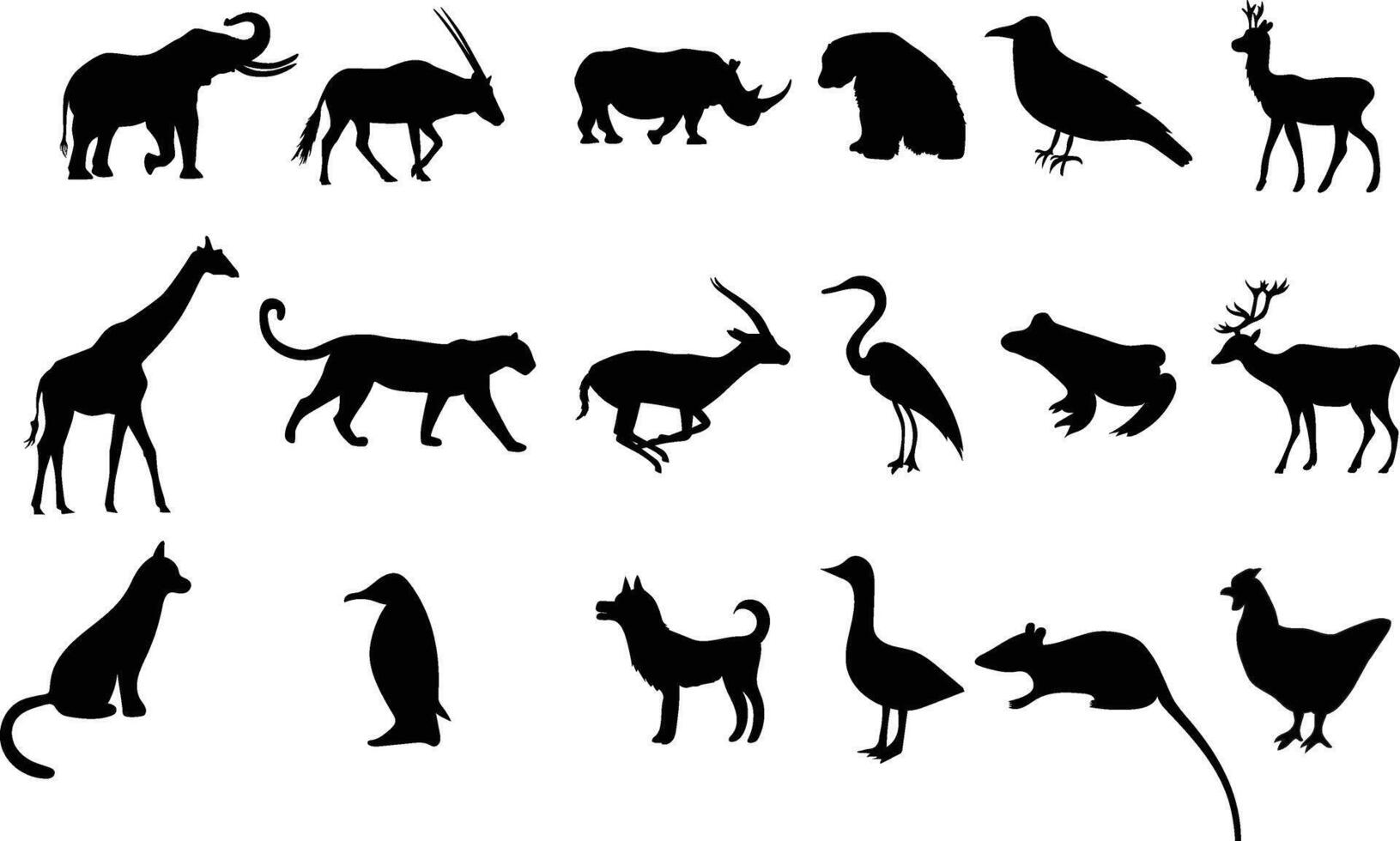 Big Set of Animal Silhouettes illustration on a White Background vector