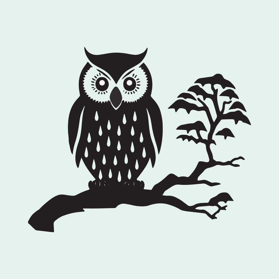An Owl with Tree Branch Silhouette Art illustration on a White Background vector