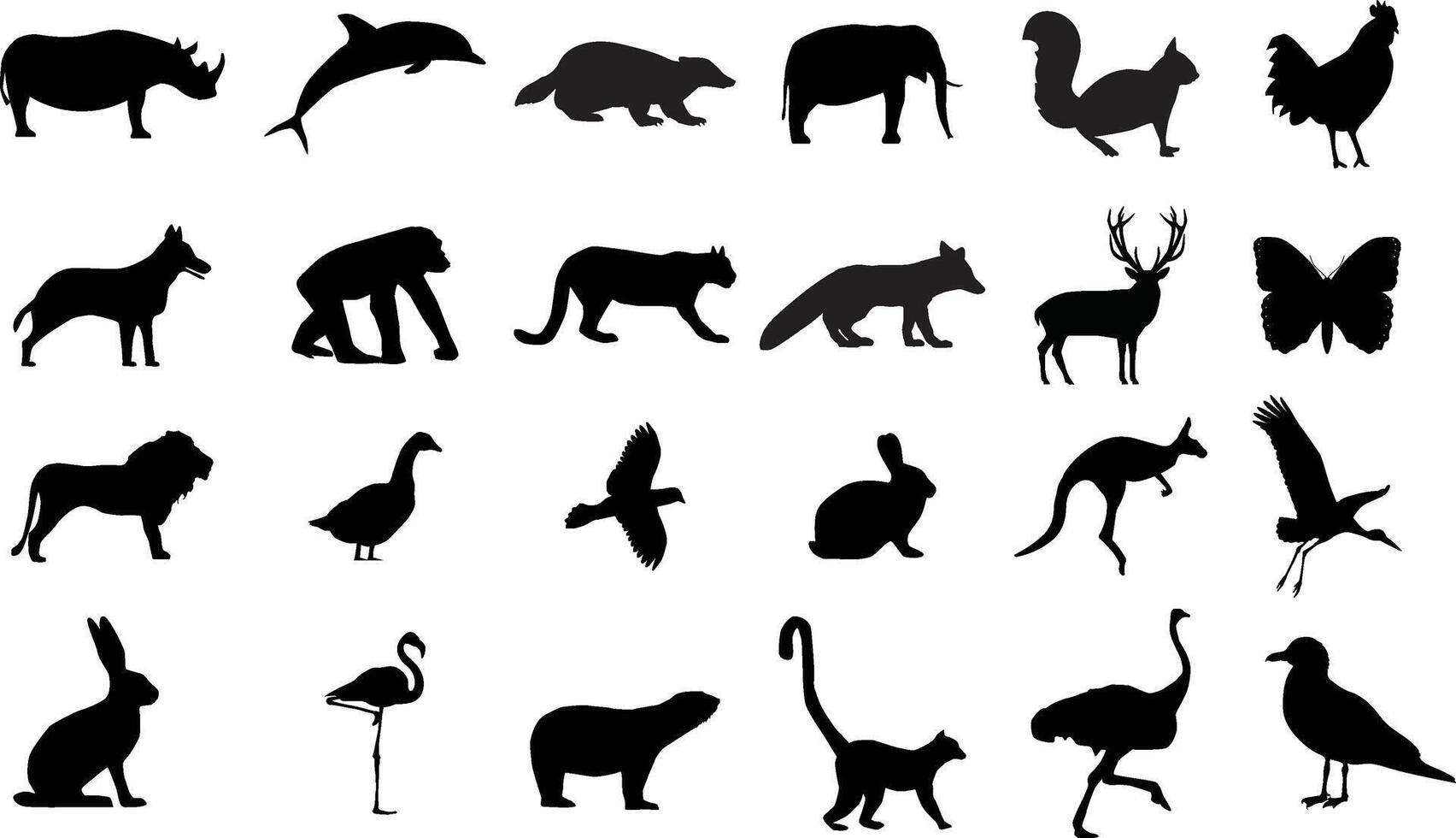 Set of Black Animal Silhouette collection isolated with White Background vector