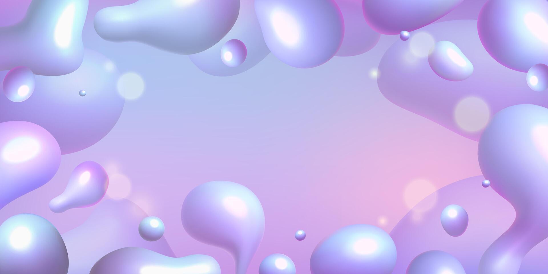 3d Liquid bubbles gradient background with soft pastel blue pink and purple abstract fluid shapes vector