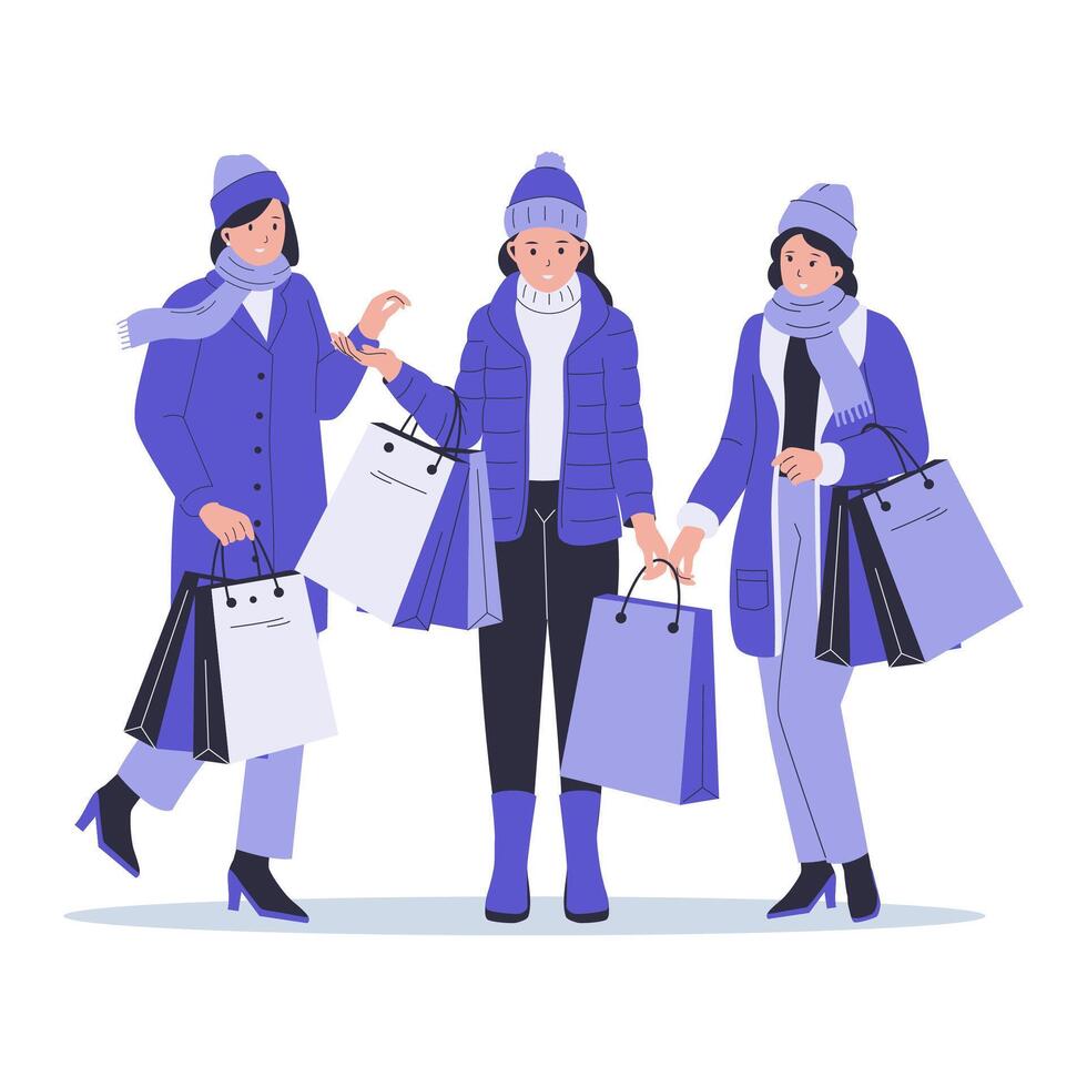 Girls shopping in the winter concept vector