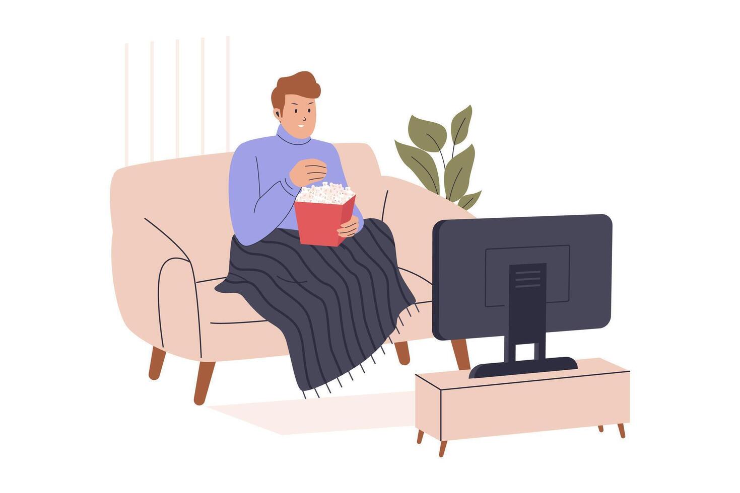 Man relaxing watching a movie on the sofa vector