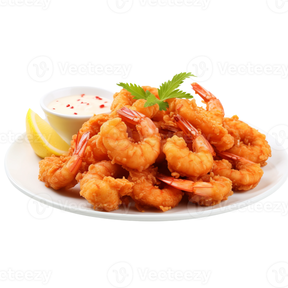 fried shrimp in a bowl with lettuce and lemon png