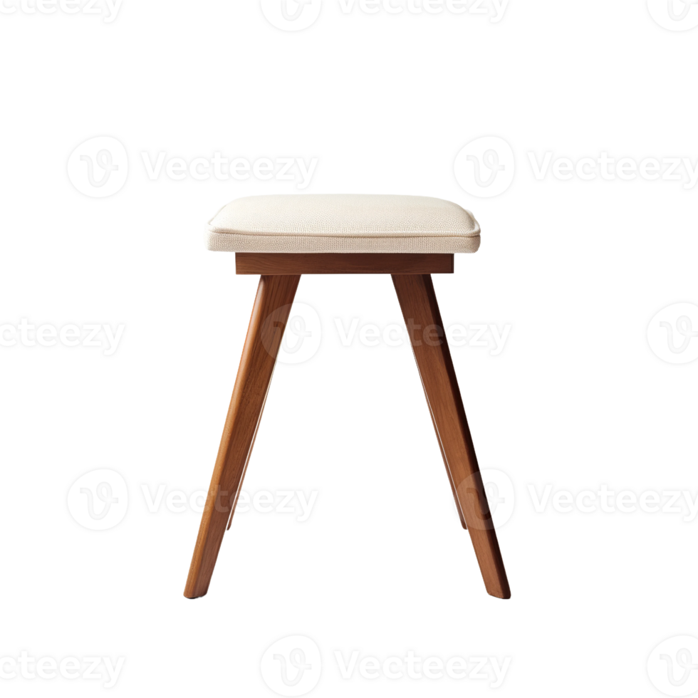 a wooden stool with a leather seat on a transparent background png