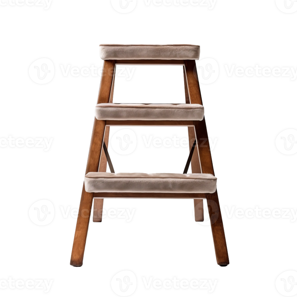 a wooden stool with a leather seat on a transparent background png