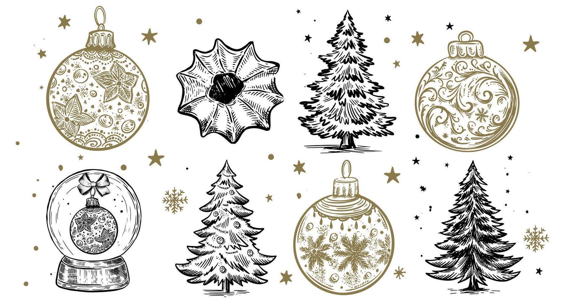 Christmas cookie, ball, tree, house, set, Hand drawn illustration vector