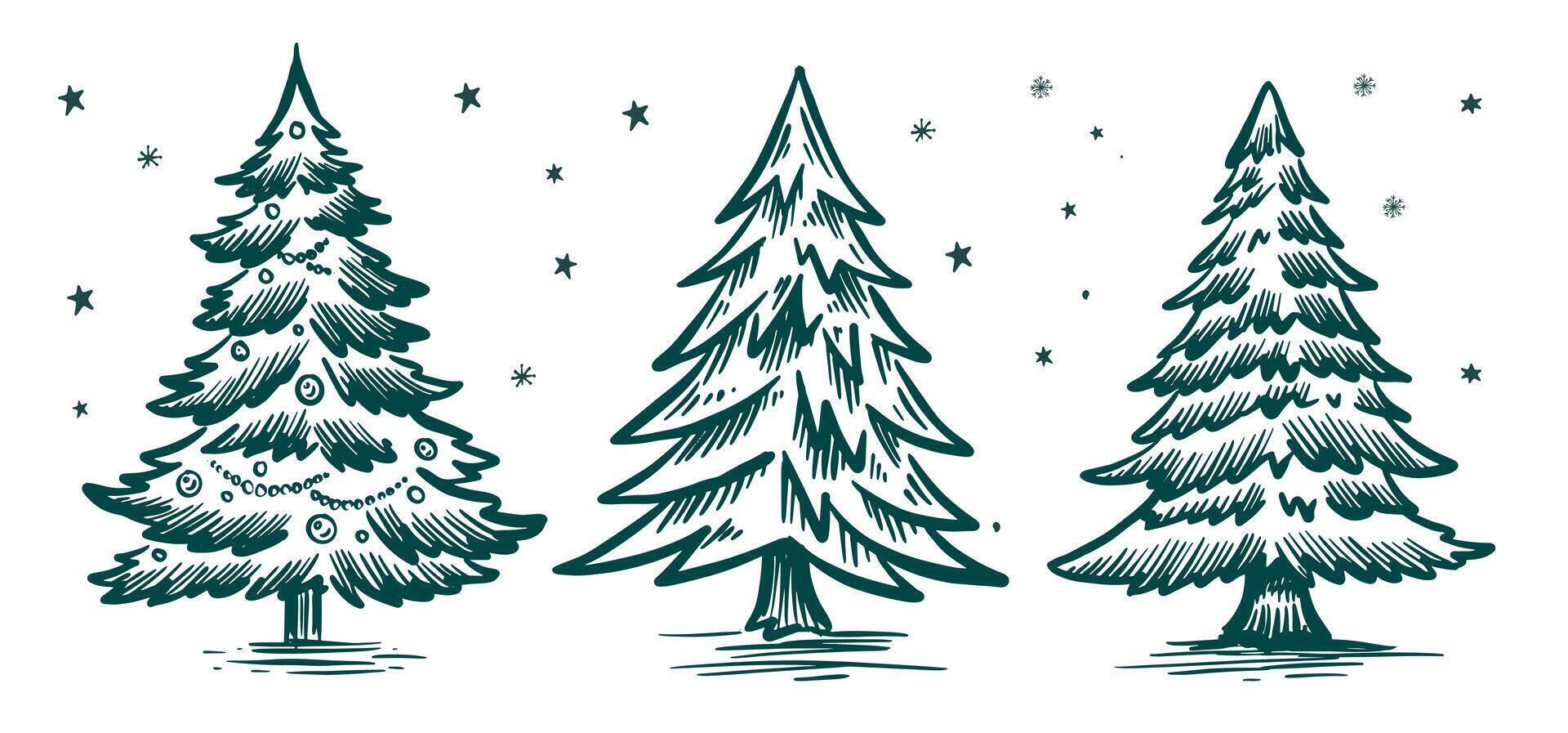 Christmas tree hand drawn illustration vector