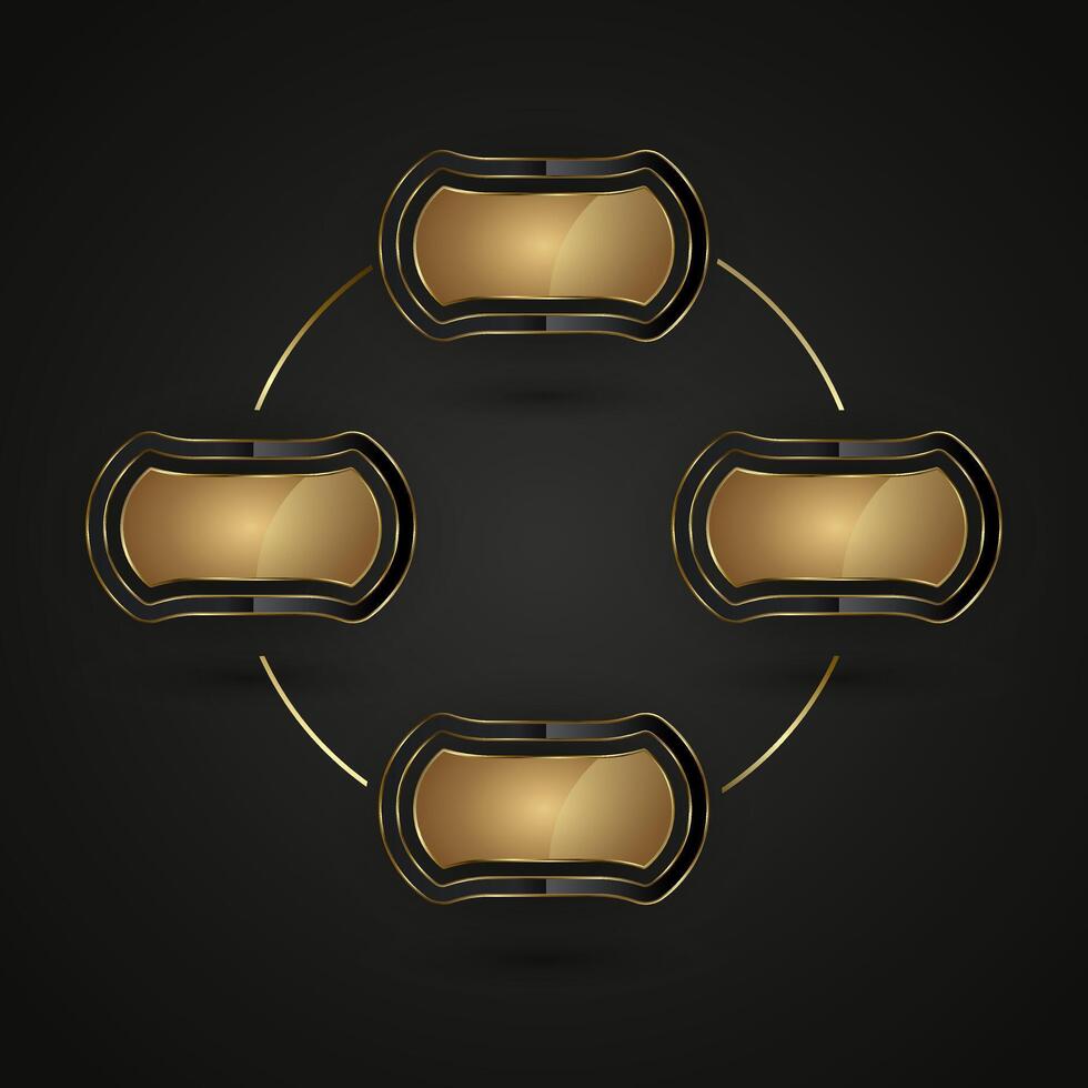 Four Luxury special shapes Circle of chart for infographic, The black background enhances the overall contrast, making the gold tones vector