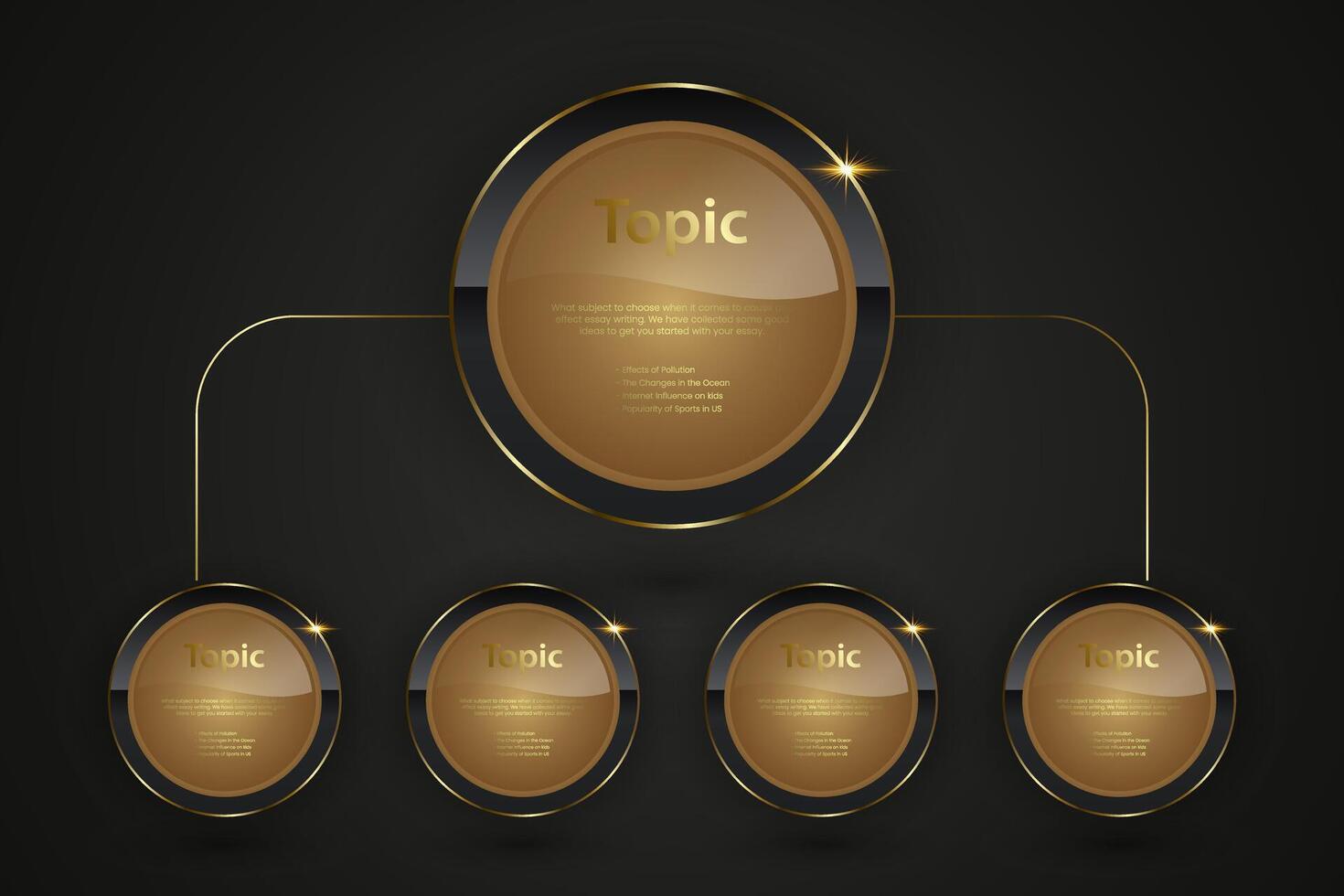 Chart of Luxury Black circle button with golden frame illustration, Web button chart in set elegant black gold style 3d isolated with blank space for text charts vector