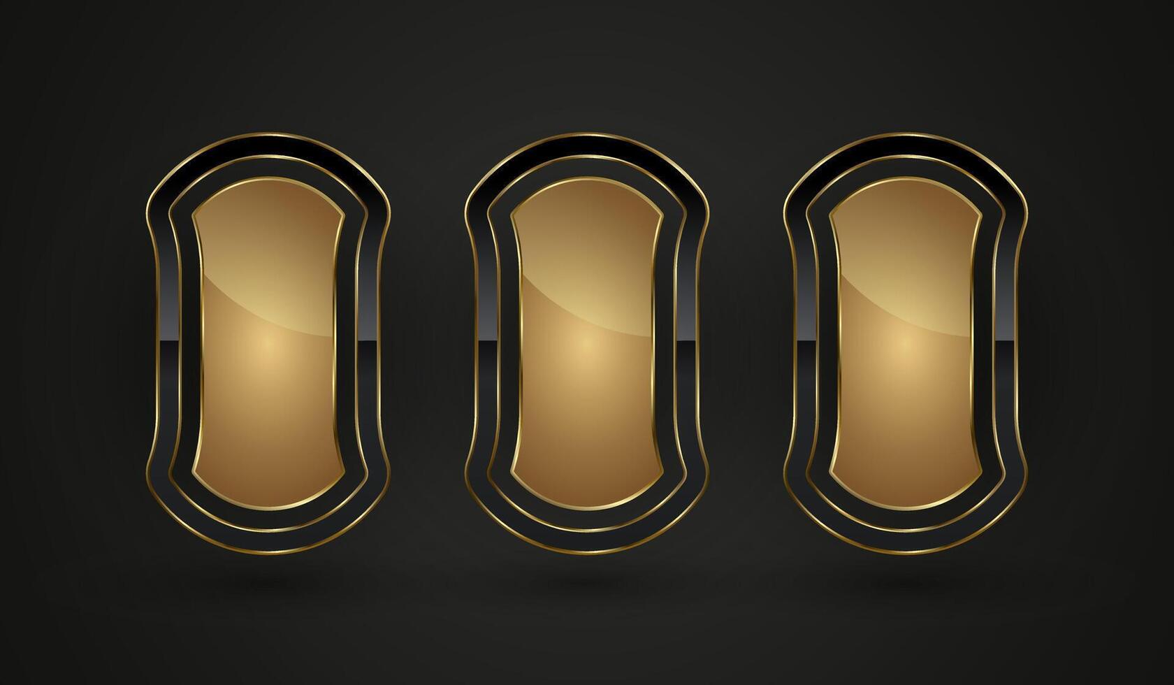 Three Luxury gold special shapes for symbol, presenting a luxurious and high-end design, the center of the shape has a reflective, metallic look, creating a shiny gold vector