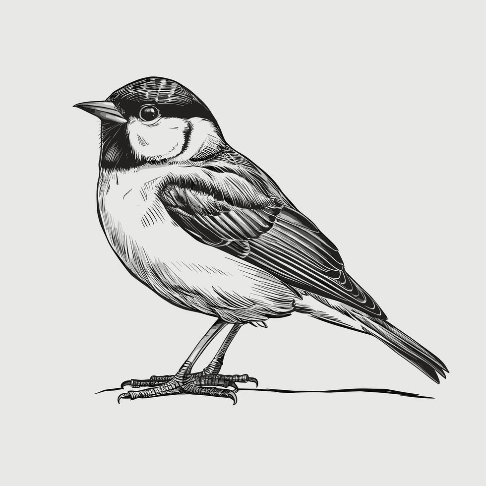 bird monochrome ink sketch drawing engraving style illustration vector